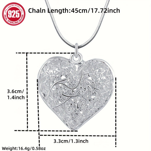 1pc Elegant 925 Sterling Silver Hollow Heart-Shaped Pendant Snake Bone Necklace, DIY Charm for Women - Ideal for Birthday, Carnival, Ramadan, Easter, Valentine's, Mother'S Day Gift
